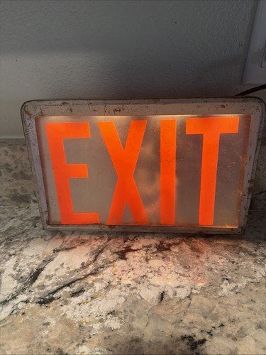 Vintage MCM 60’s Fluorescent Lighted Exit Sign Day-Brite Tested Working Plug In