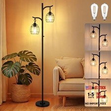 Floor Lamp for Living Room, Farmhouse Industrial Dimmable Floor Lamps Black