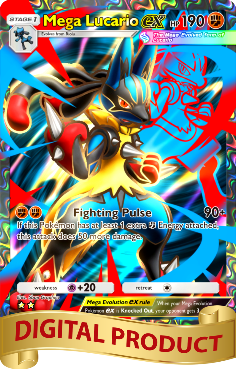 Pokemon Pocket TCG Card Full Art 2 Star Mega Lucario EX Pulsing Aura DIGITAL