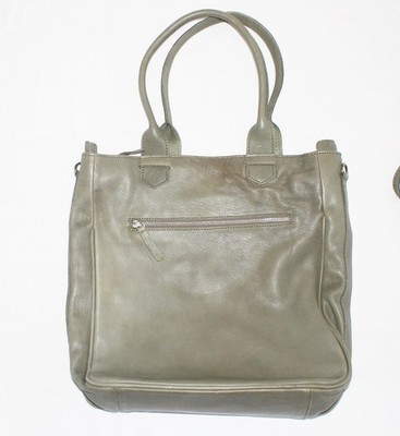 New URBAN TRAVELWARE Leather Tote Bag Shoulder Strap Zip-Top Green Gray Purse