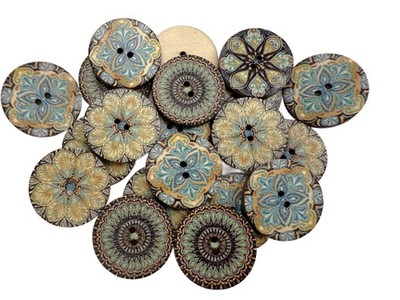 50PC Blue Vintage Paint Round Wood Buttons Sewing Crafts 20mm 13/16''