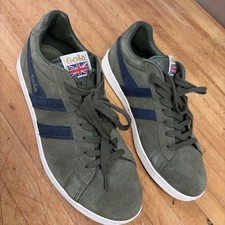 Gola Equipe Mens Size 11 Sneakers Olive Green Suede Retro Trainers UK Flag Logo