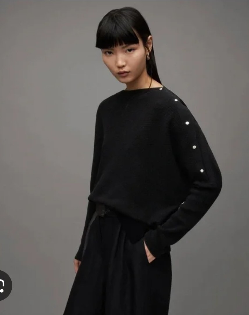 Womens All Saints Black Raven Jumper Long Sleeve Pullover Wool Cashmere Sz M