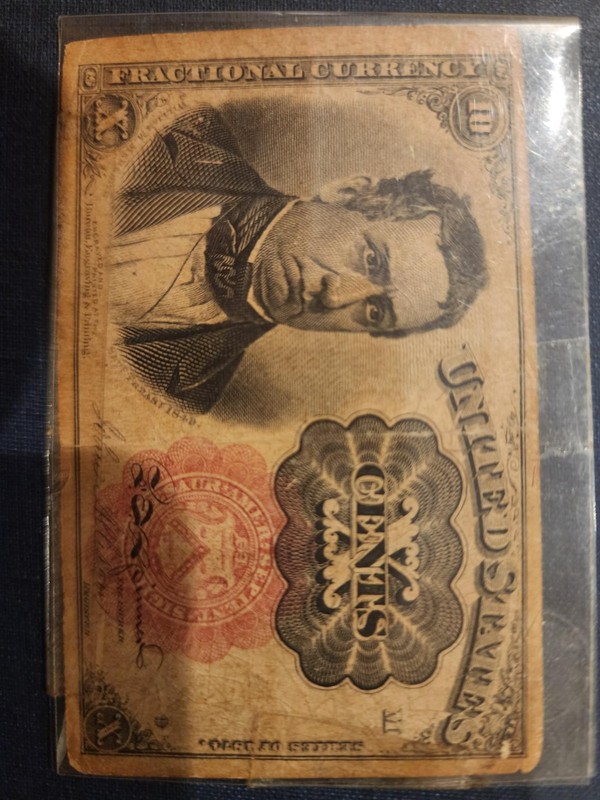 1874 10-Cents U.S. Fractional Currency Note Circulated 10c Paper Money