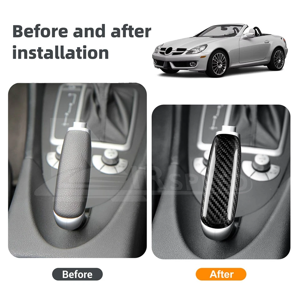 Tampa de freio de mão central acabamento fibra de carbono dura para Mercedes-Benz SLK 2004-2010 - Imagem 2 de 4