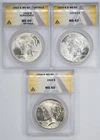 Certified ANACS 1922 1923-S 1924 MS60/62 Peace Dollars Silver $1 Lot of 3