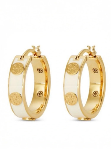 Tory Burch Miller Creolen weiß Emaille goldfarben Creolen - Bild 1 von 5