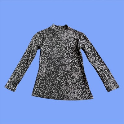 Vintage Sheer Metallic Monkey Wear Long Sleeved Mock Neck Shirt