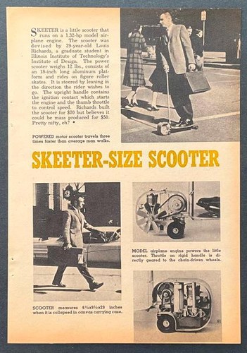 Stand-Up Scooter 1960 article “Skeeter-Size Scooter” model airplane engine power