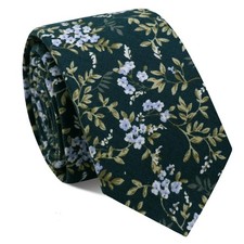 Floral Ties for Men, Cotton 2.75 Inches Mens Floral Tie Neckties Dark Green