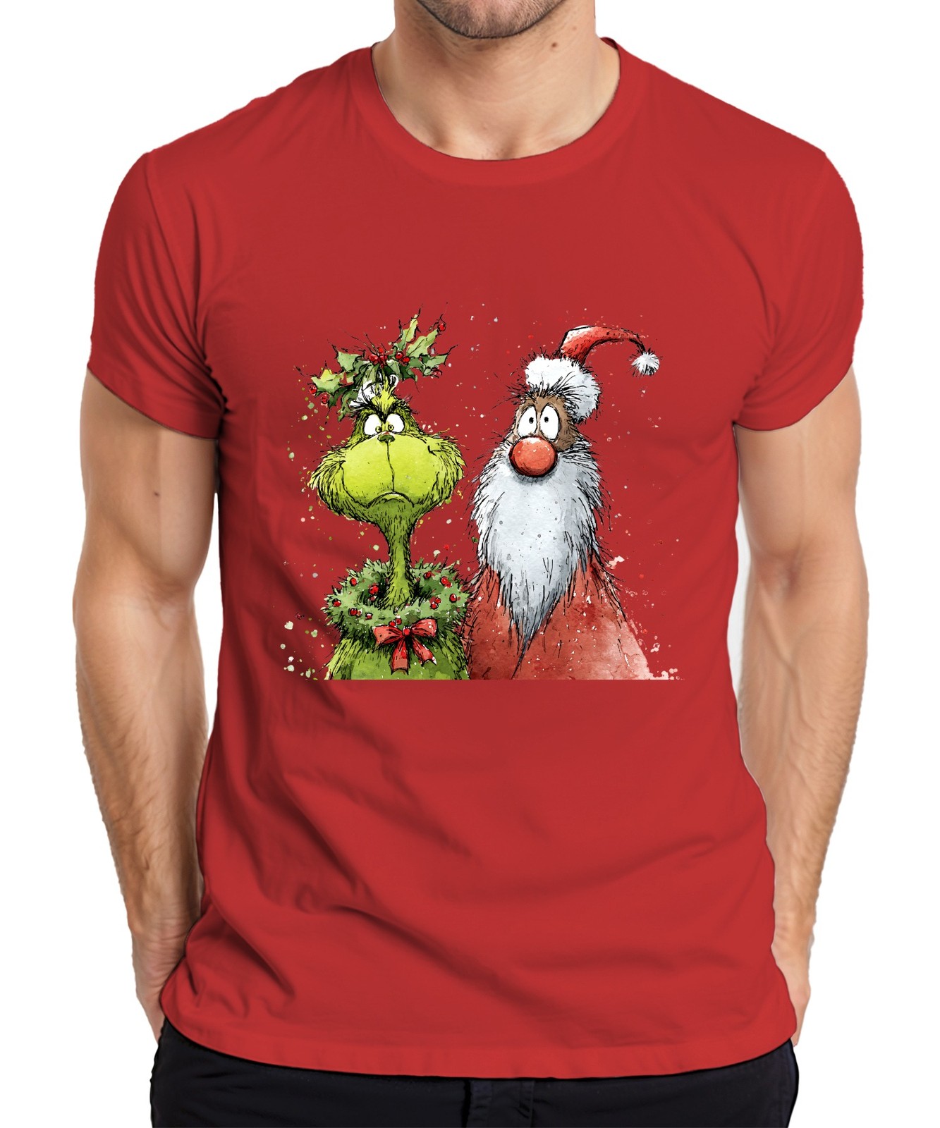 Grinch Santa Claus Holly Christmas Funny Vintage Mens T-Shirt