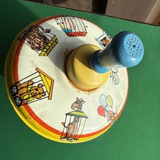 Vintage Ohio Art Spinning Toy Top 5" Metal Graphic Animal Circus USA