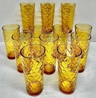 Vintage Anchor Honeycomb 6.25” Amber Glasses, Set Of 12 Hocking Highball Tumbler