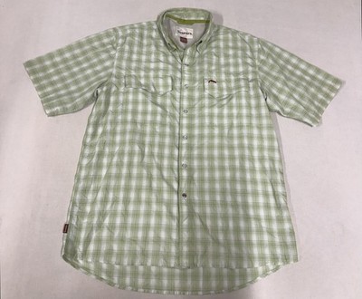 Simms Fishing Big Sky Short Sleeve Pearl Snap Shirt UPF 50 Plaid Men s S 174