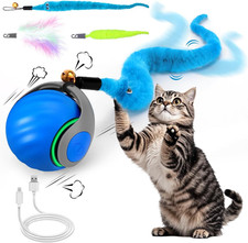 Automatic Interactive Cat Toy Ball with Feather Tails for Indoor Play