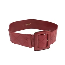 CHANEL Bicolore Belt Leather 26.4""-31.1"" Red Gold CC Auth yk16186