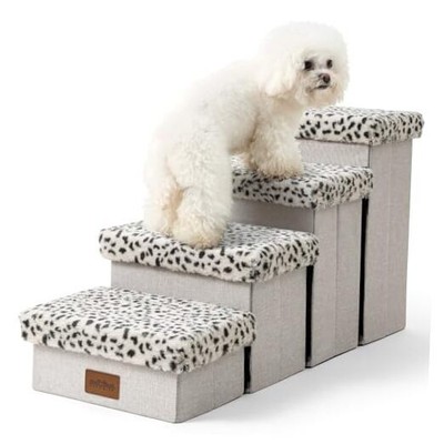 Foldable Dog Stairs Step Ramp for Rabbit hair Leopard 4 Step(33.07x13x17.71)