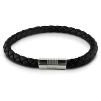 Braided Leather And Stainless Steel Bracelet 8 1/2 Inch With Magnetic Clasp on sale Braided Leather And Stainless Steel Bracelet 8 1/2 Inch With Magnetic Clasp on sale