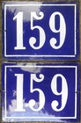 Large old blue French house number 159 door gate wall street sign plate plaque