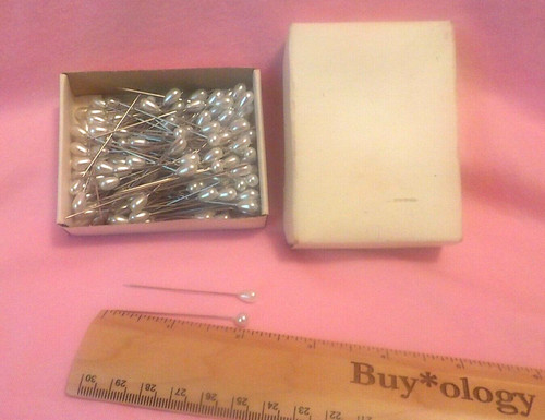 Box  2" Pear & Round White Pearl Head Pins Corsage Boutonniere Made Japan by KCI