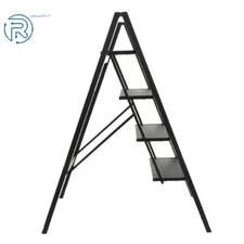 4-Step Ladder Black Aluminum Step Stool with Wide Anti-Slip Pedal Folding Ladder