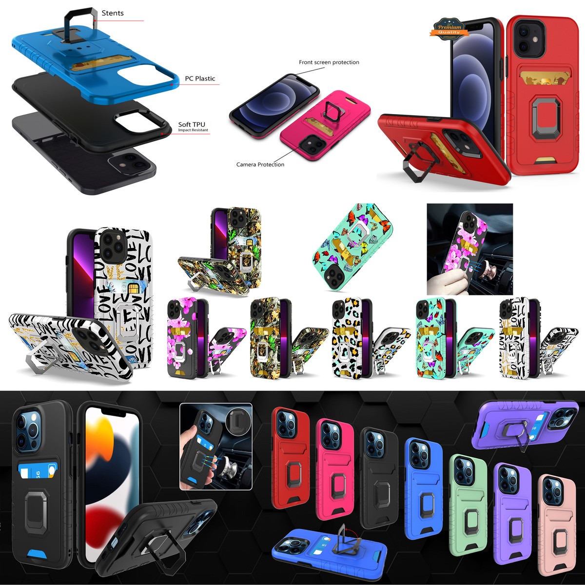For Apple iPhone XR Wallet Designed Credit Card Holder & Magnetic Stand Kickstand Ring Heavy Duty Hybrid Cover ,Xpm Phone Case [ Blue ]