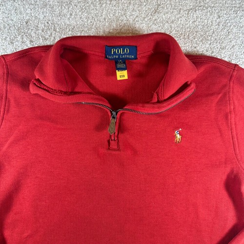 Polo Ralph Lauren boys large 14-16 red 1/4 zip long sleeve sweater cotton w pony - Picture 3 of 6