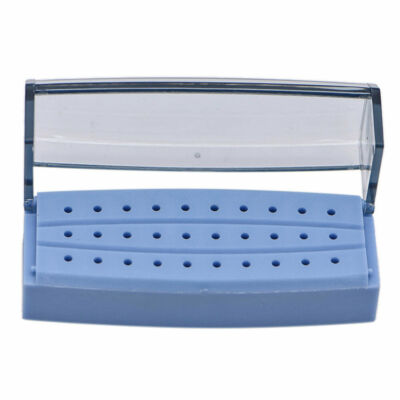 30 Holes Dental Plastic Bur Block Drill Holder Disinfection Case Instrument Blue