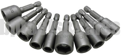 10pc MAGNETIC NUT DRIVER SET SAE & METRIC NUT SETTER POWER DRILL BIT 1/4'' SHANK