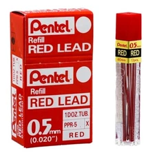 Pentel PPR-5 Red 0.5mm Refill Lead, Box of 12 Tubes, 144 Leads