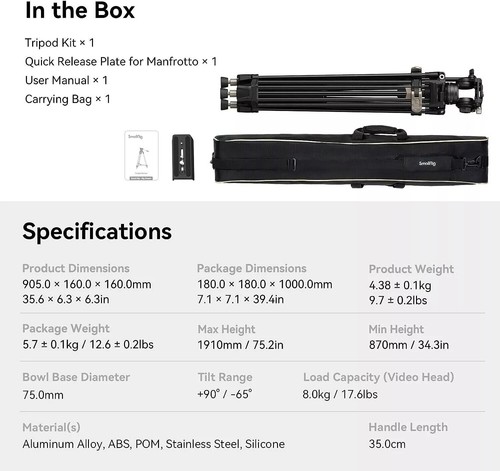 SmallRig AD-80 FreeBlazer Heavy-Duty Aluminum Tripod 75" Camera Tripods - 4163 - Picture 12 of 12