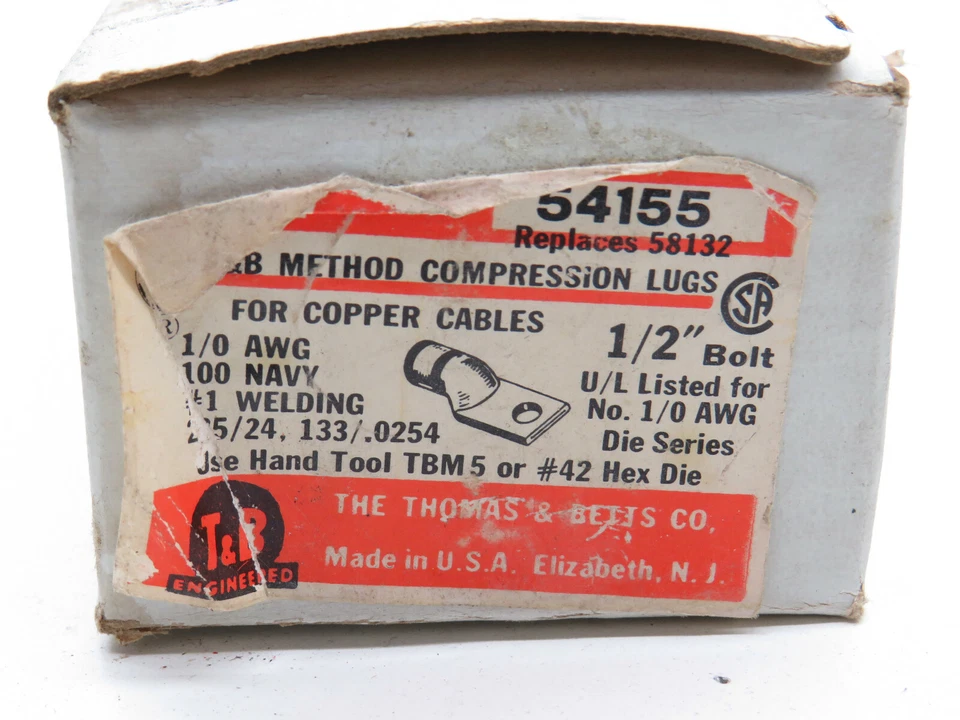 (10-Pack) Thomas & Betts 54155 Copper Compression Lug 1/0-AWG 1/2" Bolt  - Image 2 of 4
