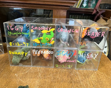 Lot of 8 Ty Beanie Babies with Display Cases  Iggy, Smoochy, Crunch, and More