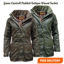 Game Cantrell Padded Branded Antique Waxed Jacket Tartan Lining Quilted Coat Uk