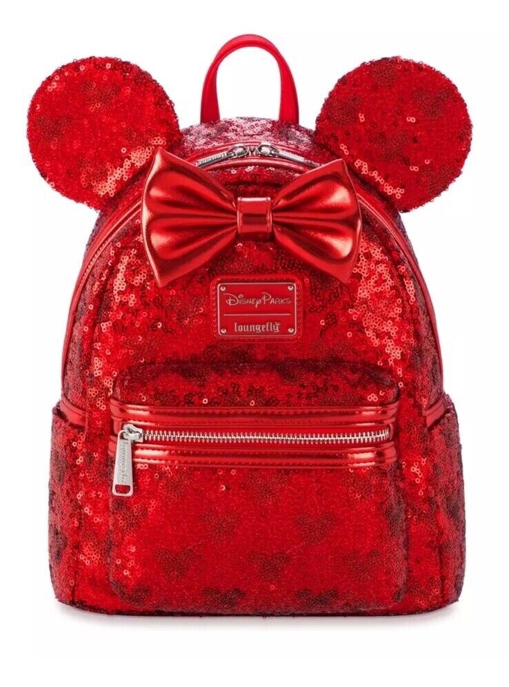 NWT Loungefly Minnie Mouse Hidden Mickey Red Sequin Mini Backpack HTF RARE NEW