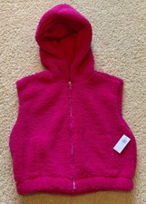 Old Navy Girls Pink Zip Up Fuzzy Vest Sherpa Sleeveless Size 10/12 NWT