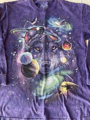 The Mountain Shirt Medium Purple Tie Dye Wolf Cosmic Space Galaxy