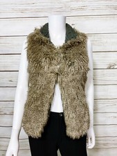 I Love Pinc Womens Reversible Knit & Fuzzy Vest Size L Gray & Brown Pockets