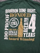 EVAN WILLIAMS Bourbon T-Shirt Mens Small Green 100 Proof Whiskey Bottle Kentucky