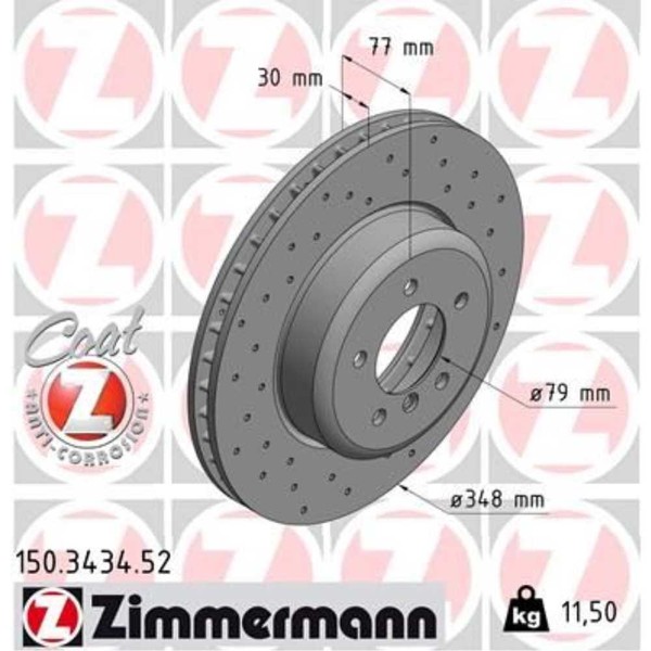 Zimmermann 2X Bremsscheibe Vorne Ø348 Mm InnenbelüFtet Gelocht FüR BMW 5Er-image