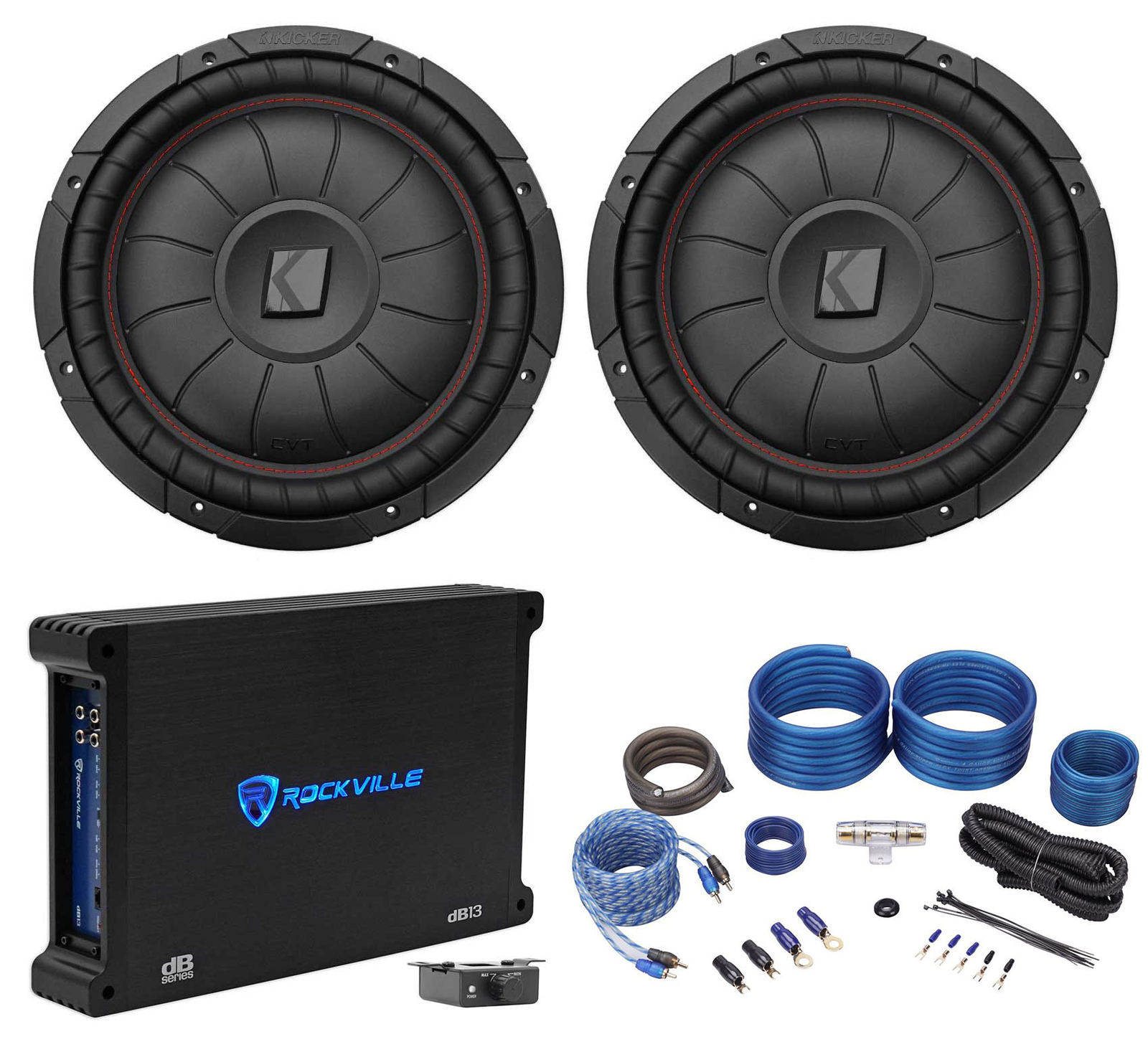 2 Автомобильных сабвуфера малой мощности Kicker 43CVT124 COMPVT мощностью 12 Вт мощностью 1600 Вт Моноусилитель Комплект усилителей 62590₽