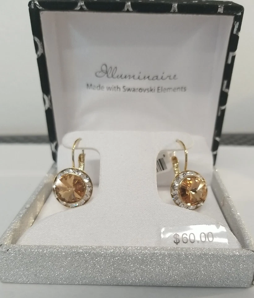 Iluminaire Hecho con Elementos de Swarovski Pendientes de Cristal Chapados en Oro - NUEVO $60 Foto 3 de 4
