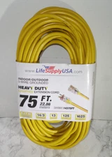Life Supply 75 Ft Lighted Power Extension Cord Heavy Duty 14 Gauge/3 Prong SJTW