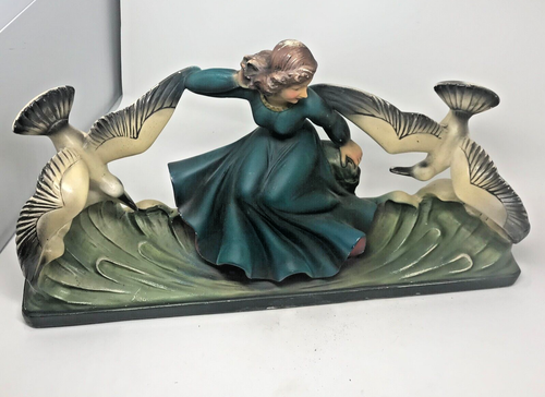 Moderna 315 Art Deco Mantel Dame mit Möwen Gips - 24,5" Hx6" Bx13" H - um 1930 (LR) - Bild 2 von 7