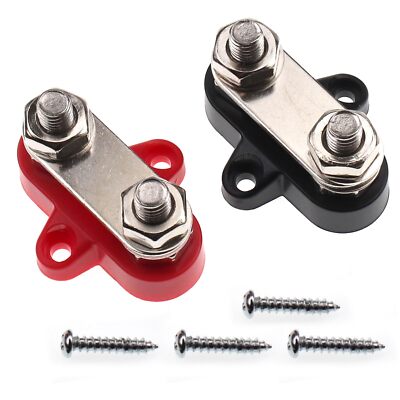 2 Pack 12-48V DC Bus Bar Bus Dual 5/16'' Studs Bus Bar Dual Terminal Block for...