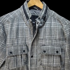 Hurley Wool Blend Houndstooth Plaid Jacket Coat Full Zip Hidden Hood Cargo L Y2k