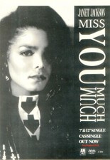 1989 Janet Jackson 'Miss You Much'  Song Release Music Industry Promo Reprint Ad