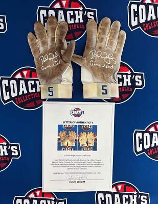 GAME USED David Wright Autographed PAIR of Nike Batting Gloves w/ Game Used Insc