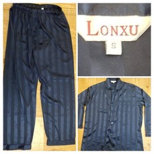 Lonxu Satin Artificial Silk Pajama Sleep Set Womens Sz Sm Blue Pants Long Sleeve