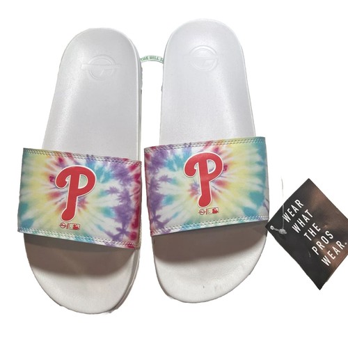 Phillies ISlide Mens Team Rainbow Tie-Dye Motto Slide Sandals Size 11/12 NWT